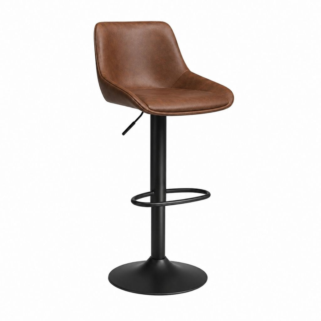 Tabouret de bar réglable pivotant marron en cuir synthétique PU avec piètement noir 50 x 54 x 91-112 cm