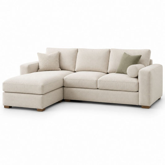 Canapé d’angle gauche 3 places beige en polyester 250 x 160 x 85 cm