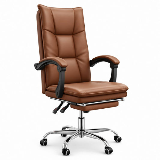 Chaise de bureau pivotante marron en polyuréthane avec dossier haut 65 x 70 x 120-130 cm