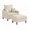Fauteuil avec repose-pieds 2 pièces beige en velours côtelé polyester avec pieds en bois massif 90 x 88 x 92 cm et 75 x 55 x 43 cm