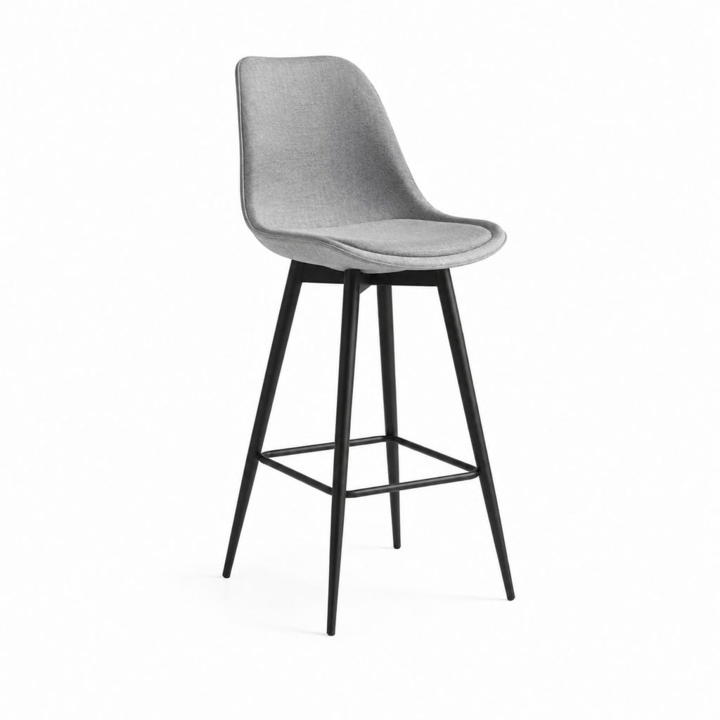 Tabouret de bar gris en polyester à dossier avec piètement acier noir 47 x 54 x 99 cm