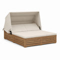 Bain de soleil double rectangulaire à baldaquin beige en bois massif d'acacia 200 x 180 x 200 cm