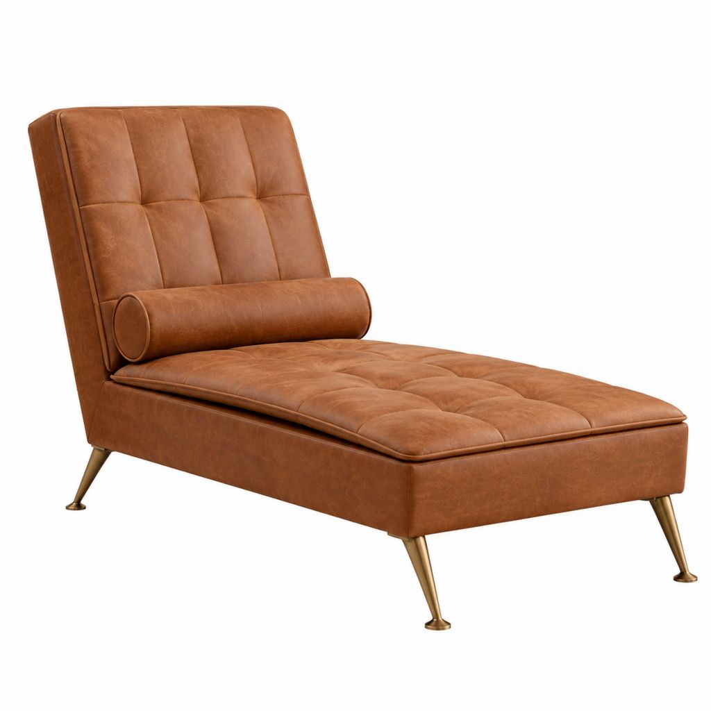Méridienne inclinée marron en cuir synthétique PU avec pieds en acier 160 x 75 x 85 cm