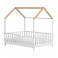 Lit cabane enfant à barrières forme maison blanc et pin massif 70 x 140 cm