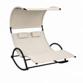Bain de soleil double à bascule beige en acier et polyester avec pare-soleil 200 x 140 x 180 cm