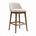 Tabouret de bar avec dossier beige en polyester bouclette et bois de noyer massif 50 x 53 x 101 cm