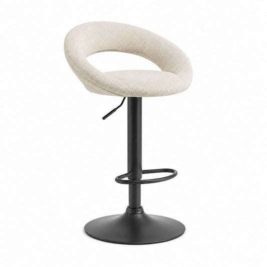 Tabouret de bar réglable pivotant beige en polyester avec piètement en acier noir 50 x 52 x 85-107 cm