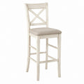 Tabouret de bar avec dossier blanc cassé en bois massif et assise beige en polyester 44 x 52 x 104 cm