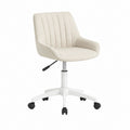Chaise de bureau réglable pivotante crème en polyester bouclé avec accoudoirs et roulettes 59 x 60 x 82-92 cm