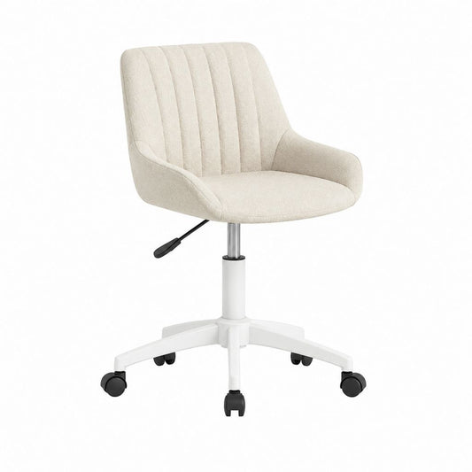 Chaise de bureau réglable pivotante crème en polyester bouclé avec accoudoirs et roulettes 59 x 60 x 82-92 cm