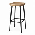 Tabouret de bar carré naturel et noir en placage chêne et acier 40 x 40 x 76 cm