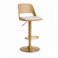 Tabouret de bar réglable pivotant beige et chêne avec pied doré 49 x 52 x 90-112 cm