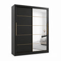 Armoire de chambre à portes coulissantes noire en panneaux de particules mélaminés avec miroir 180 x 60 x 200 cm