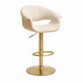 Tabouret de bar pivotant réglable crème en polyester bouclette avec base acier doré 54 x 52 x 88-109 cm