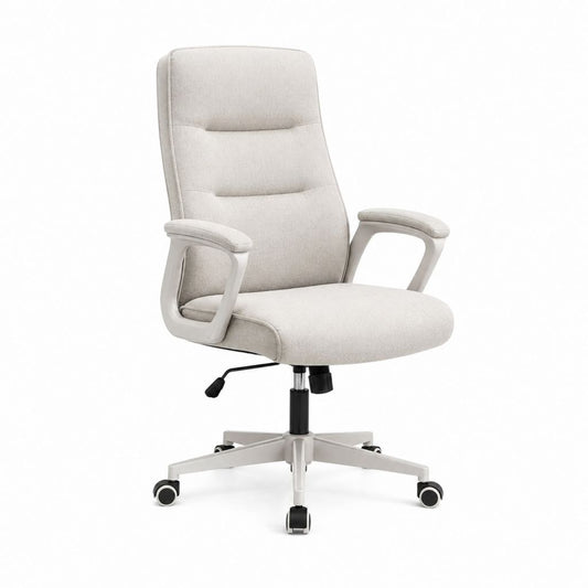 Chaise de bureau ergonomique pivotante beige en polyester avec accoudoirs 65 x 65 x 112-122 cm