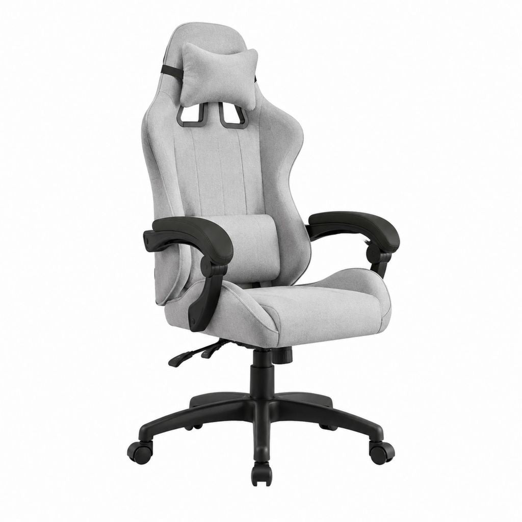 Chaise de bureau ergonomique gris clair en polyester avec appui-tête 65 x 65 x 114-124 cm