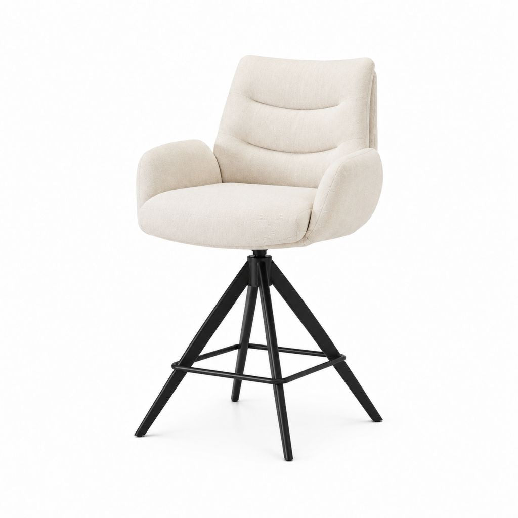 Tabouret de bar pivotant crème en polyester avec structure en acier 57 x 56 x 105 cm