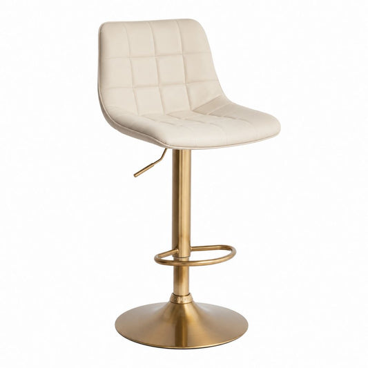 Tabouret de bar réglable pivotant beige en cuir synthétique PU et acier doré 48 x 52 x 87-108 cm