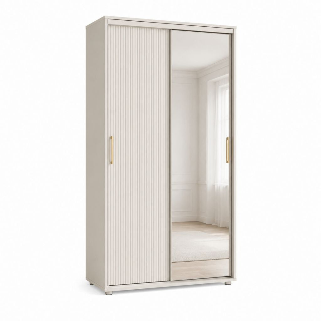 Armoire penderie à portes coulissantes beige en panneaux de particules rectangulaire 100 x 200 x 60 cm