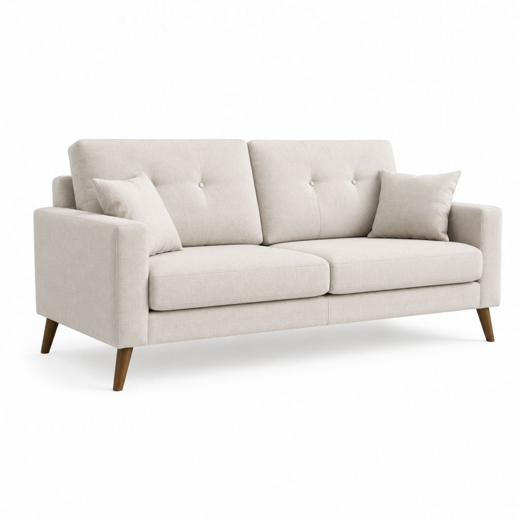 Canapé 2 places beige en polyester avec pieds en bois massif 160 x 85 x 85 cm