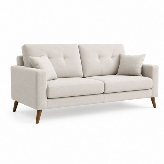 Canapé 2 places beige en polyester avec pieds en bois massif 160 x 85 x 85 cm