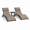 Lot de 2 bains de soleil inclinables avec table d'appoint taupe et noir en aluminium et textilène 167 x 64 x 88 cm
