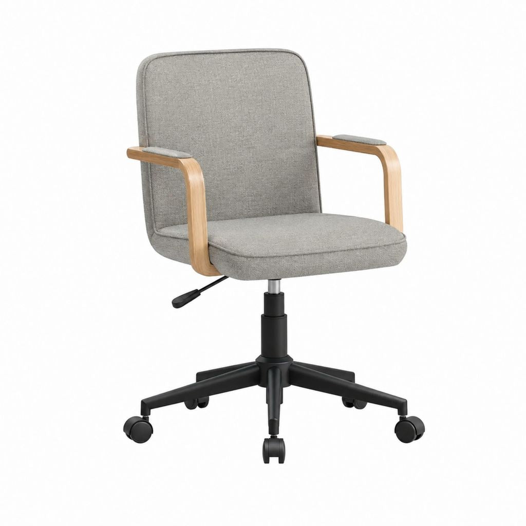 Chaise de bureau à roulettes grise en polyester avec accoudoirs en contreplaqué 62 x 62 x 94-104 cm