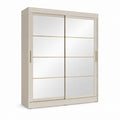 Armoire à portes coulissantes beige avec miroirs en verre 180 x 60 x 200 cm