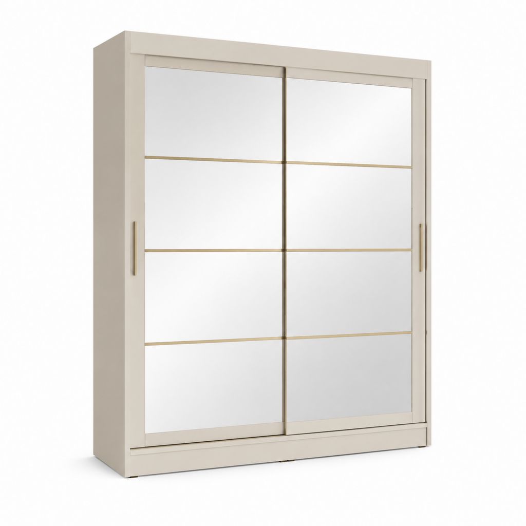Armoire à portes coulissantes beige avec miroirs en verre 180 x 60 x 200 cm