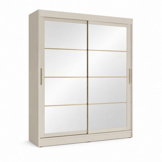 Armoire à portes coulissantes beige avec miroirs en verre 180 x 60 x 200 cm