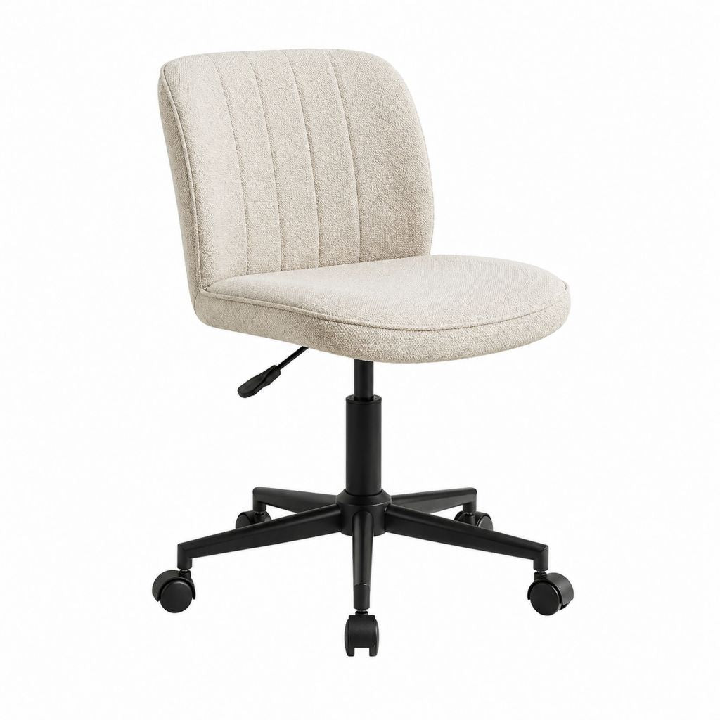 Chaise de bureau pivotante crème en polyester bouclette sans accoudoirs 48 x 57 x 82-92 cm