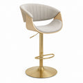 Tabouret de bar réglable beige en velours polyester et contreplaqué finition chêne dossier arrondi 52 x 54 x 90-110 cm